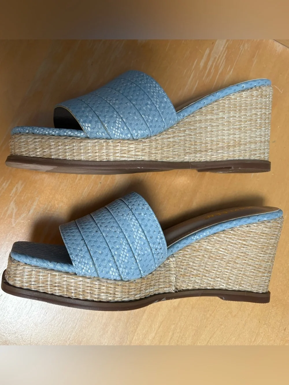 Kayleen Blue Snakeskin Print Espadrille Wedge Slides Size 10 NWOB